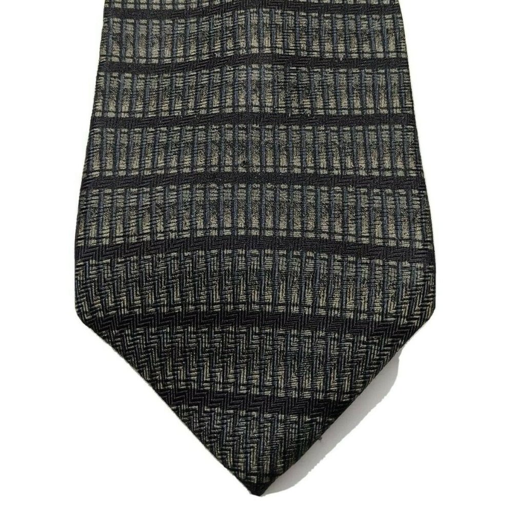 DKNY Geometric Black & Olive Silk Necktie